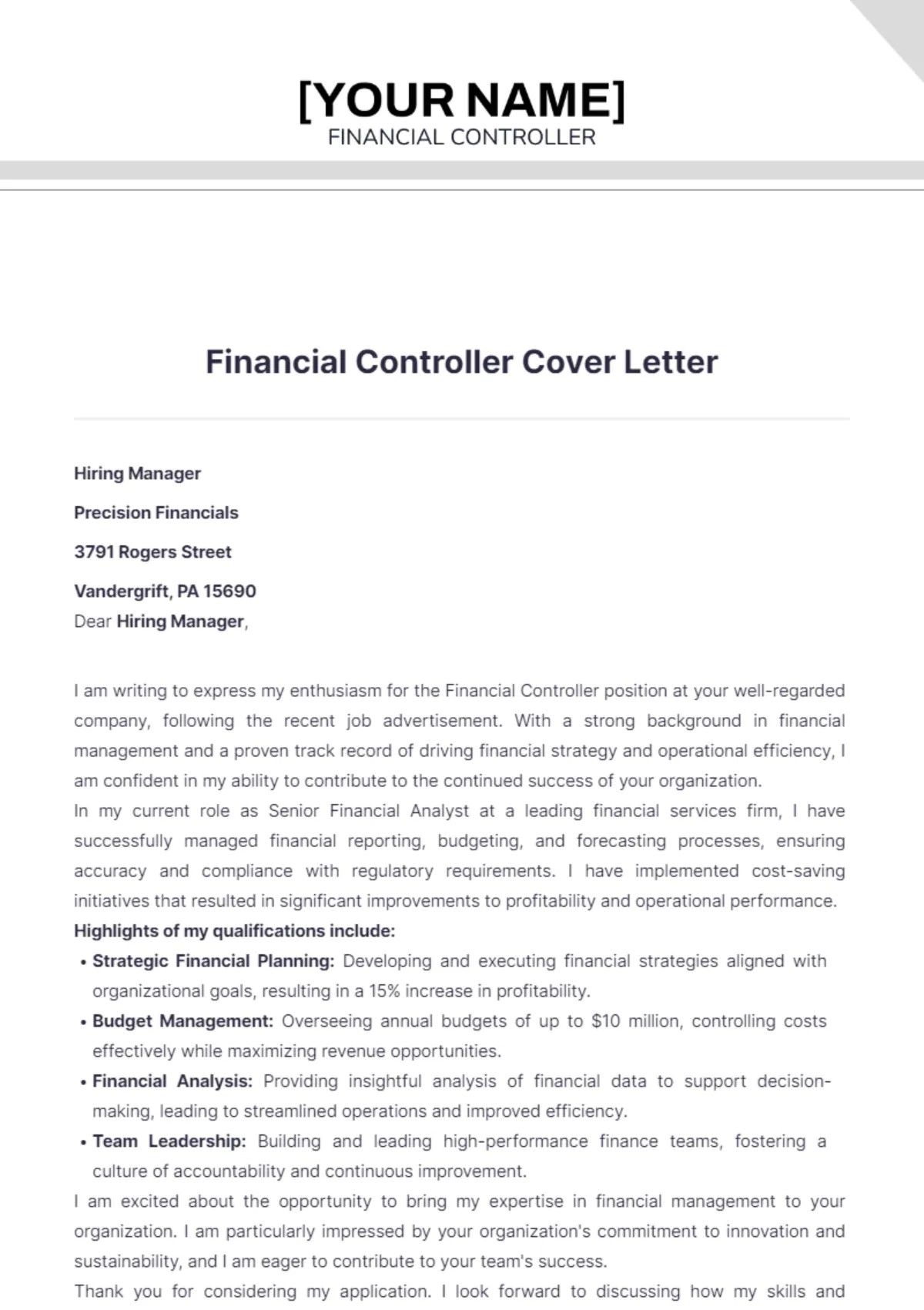 36392 financial controller cover letter skills