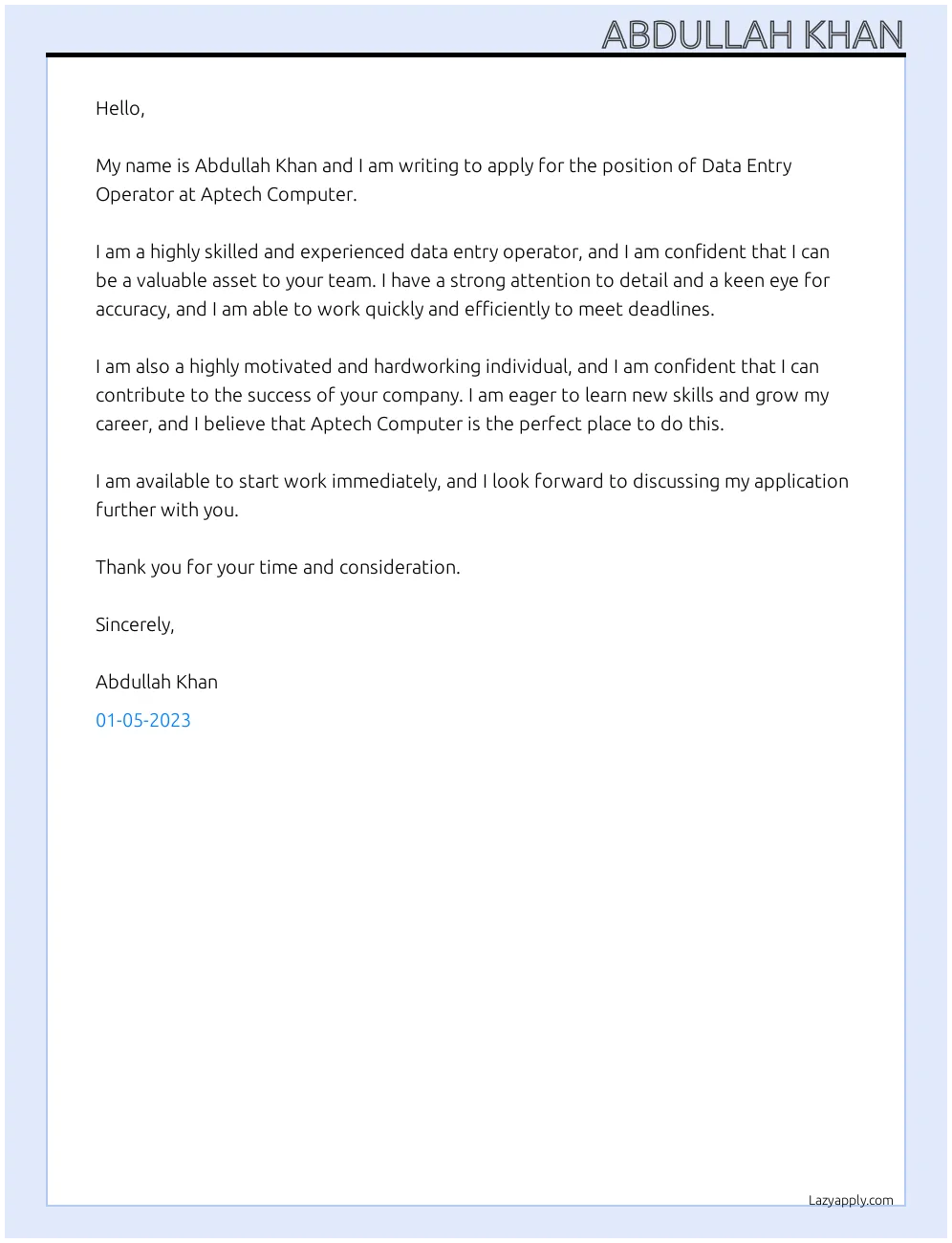 36405 cover letter data entry accuracy