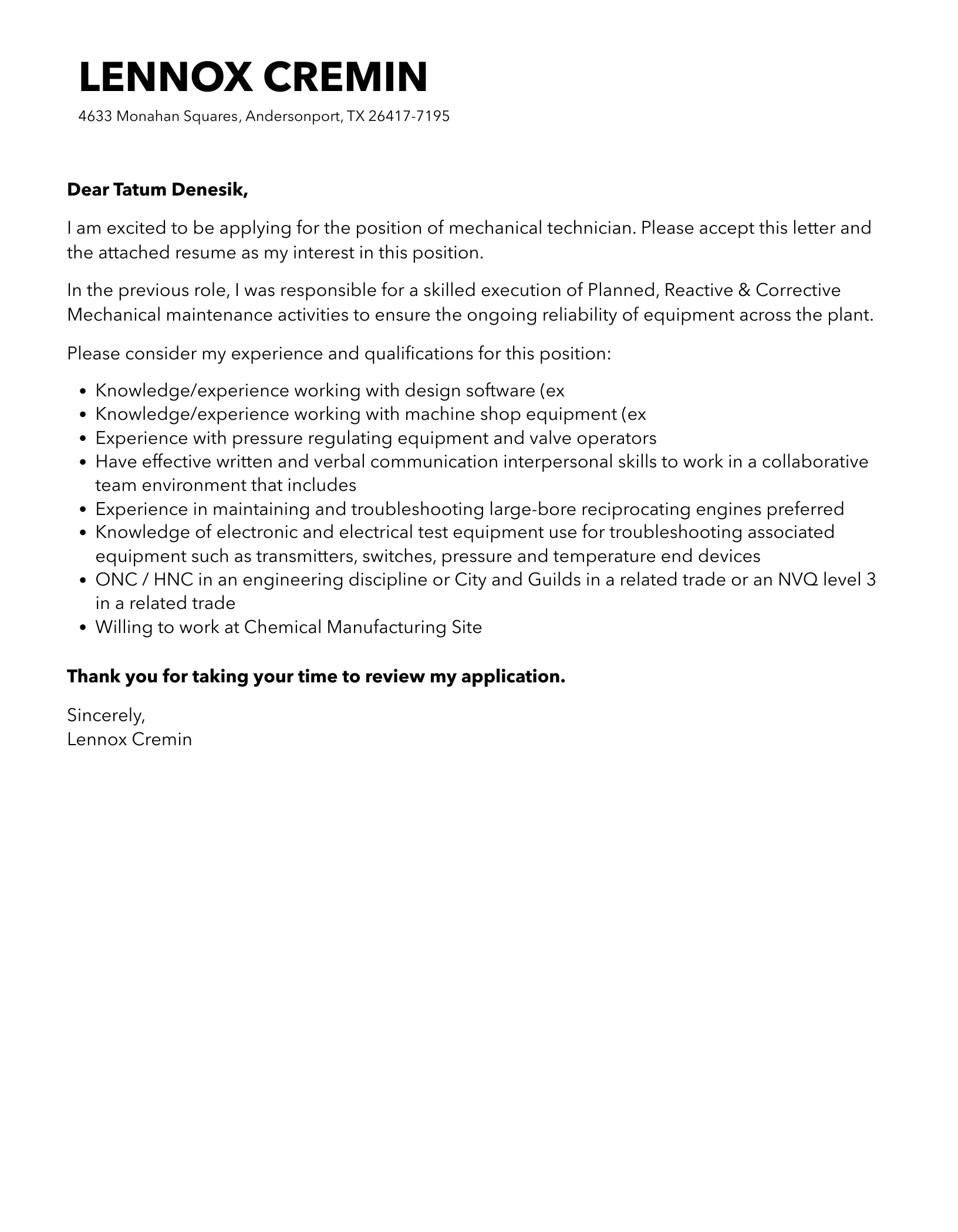 36423 cover letter formatting