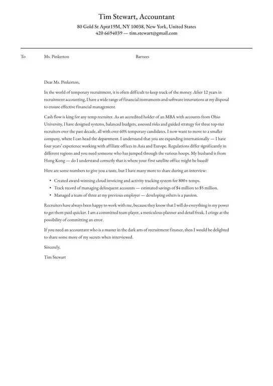 36433 cover letter formatting