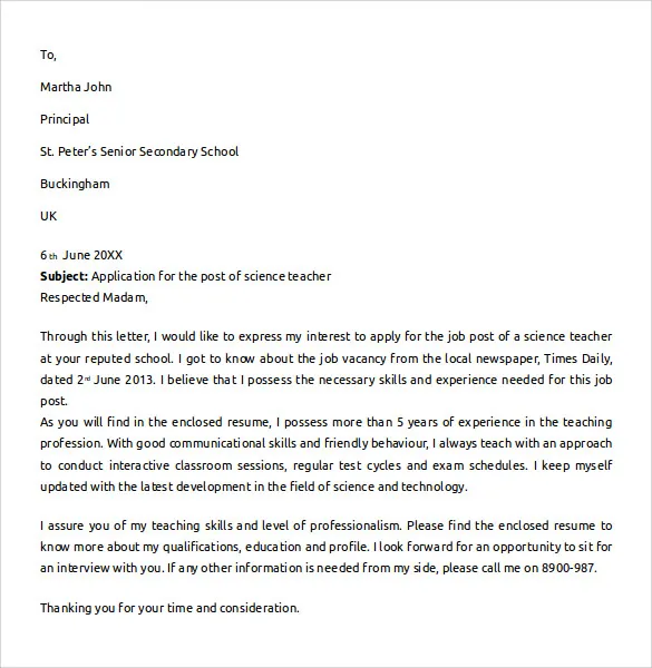 36435 teacher cover letter components