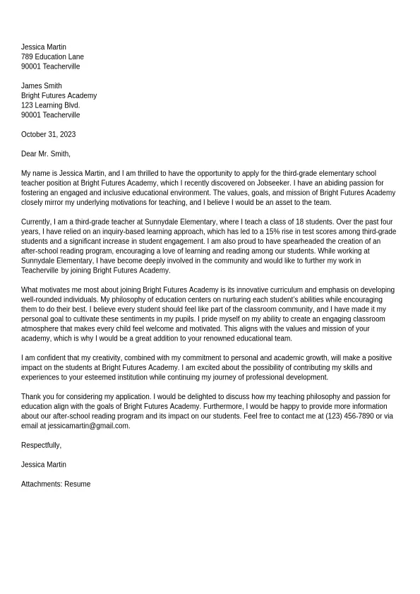 36435 teacher cover letter examples