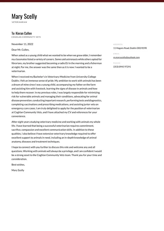 36443 veterinarian cover letter