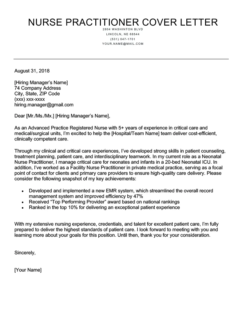 36456 nurse practitioner cover letter