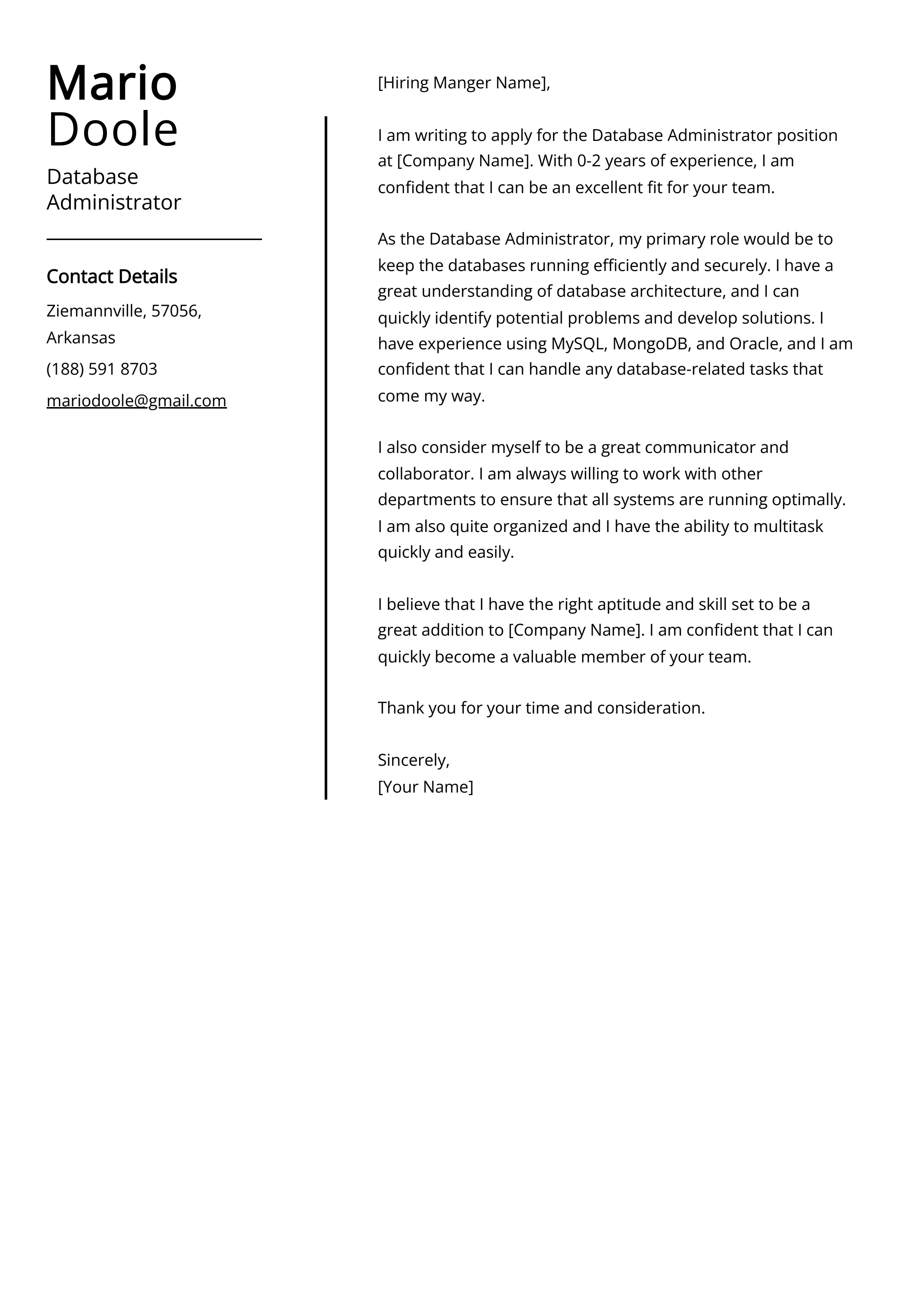 36467 database cover letter formatting