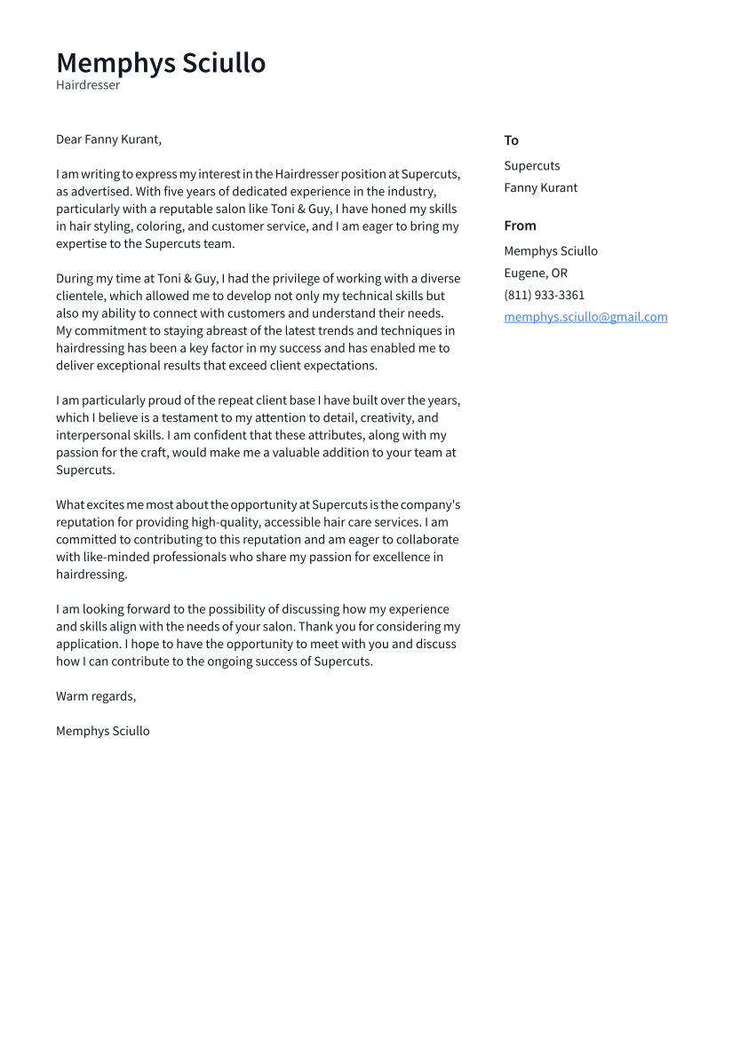 36526 hairdresser cover letter header