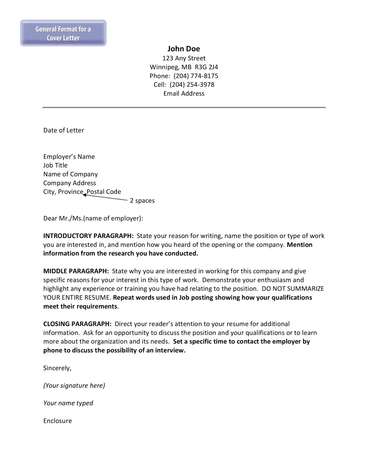 36529 unsolicited cover letter formatting