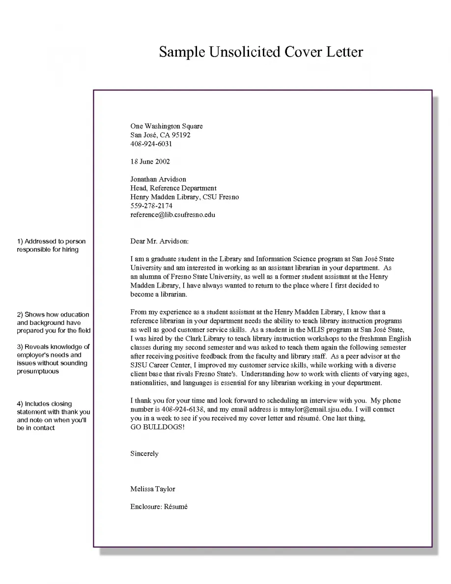 36529 unsolicited cover letter opening