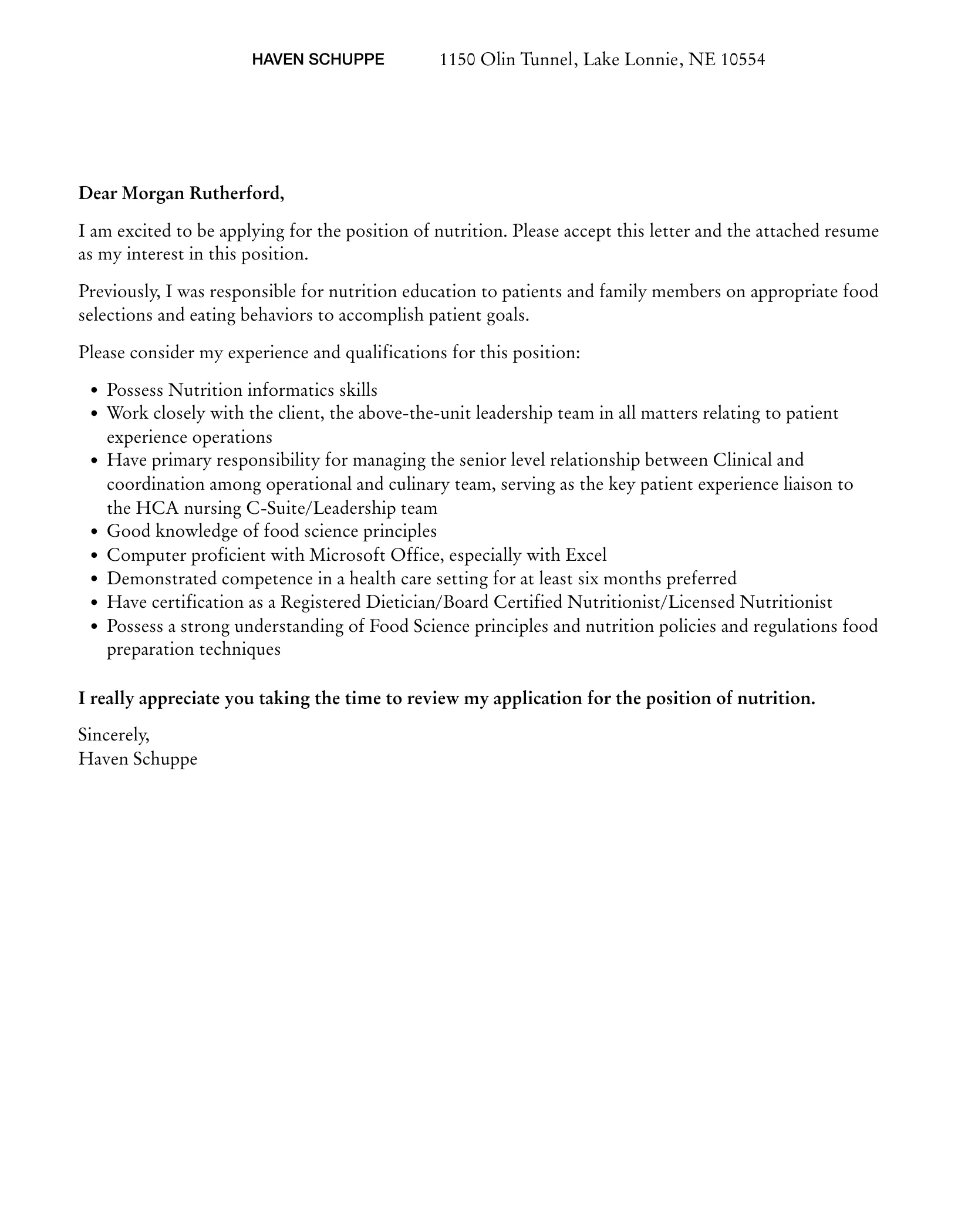 36552 nutrition experience