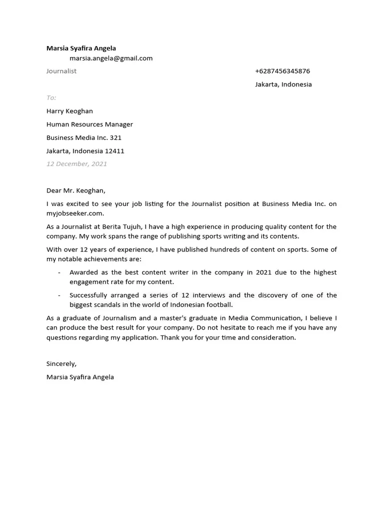 36558 journalism cover letter sample