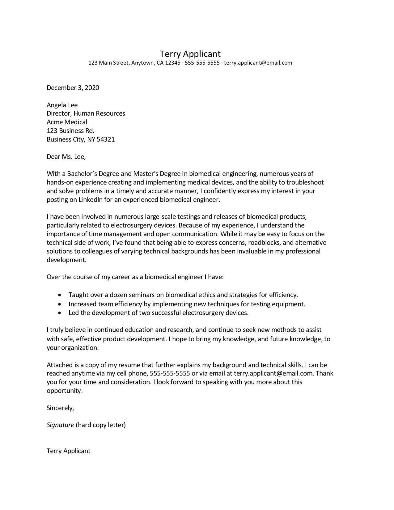 36576 biomedical engineer cover letter tips